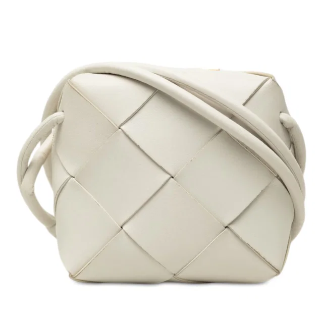 White Bottega Veneta Mini Lambskin Intrecciato Cassette Camera Bag in White Lambskin from Designer Revival