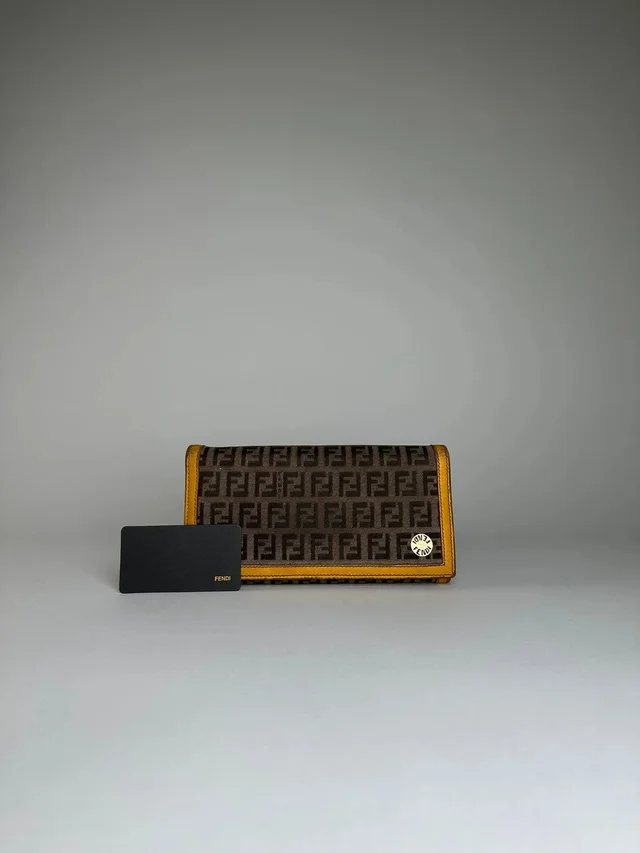 Fendi Vintage Ff Monogram Canvas Wallet Brown Yellow in red|brown Coated canvas from Grailed
