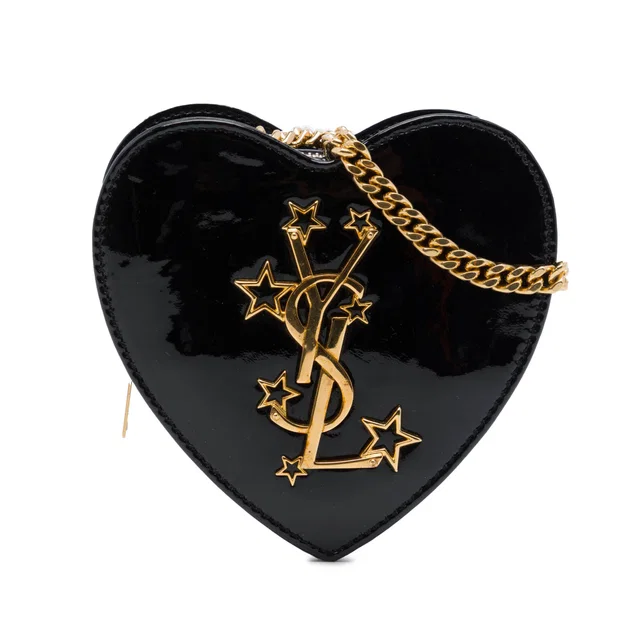 Black Saint Laurent Mini Patent Monogram Love Heart Chain Bag in Black Patent leather from Designer Revival