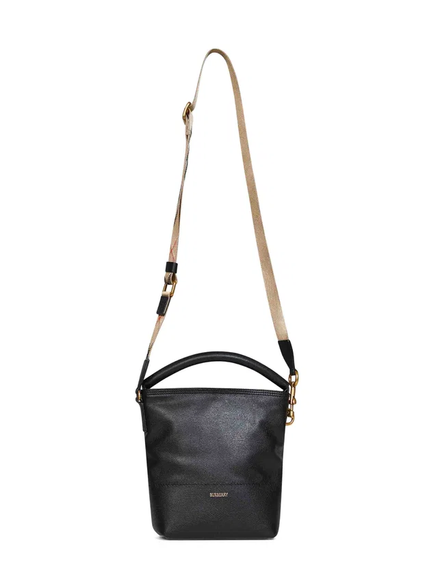 Burberry Check Bucket Bag — Black Calf Grain Leather in Black Leather from HEWI