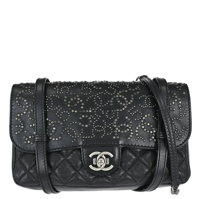 Chanel 2014 Black Lambskin Paris-Dallas Studded Flap Shoulder Bag in Black Lambskin from AMORE Vintage Tokyo
