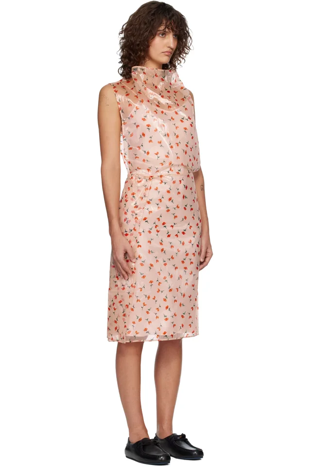 Jil Sander Pink Floral Lined Midi Dress, photo 2 of 3 from SSENSE