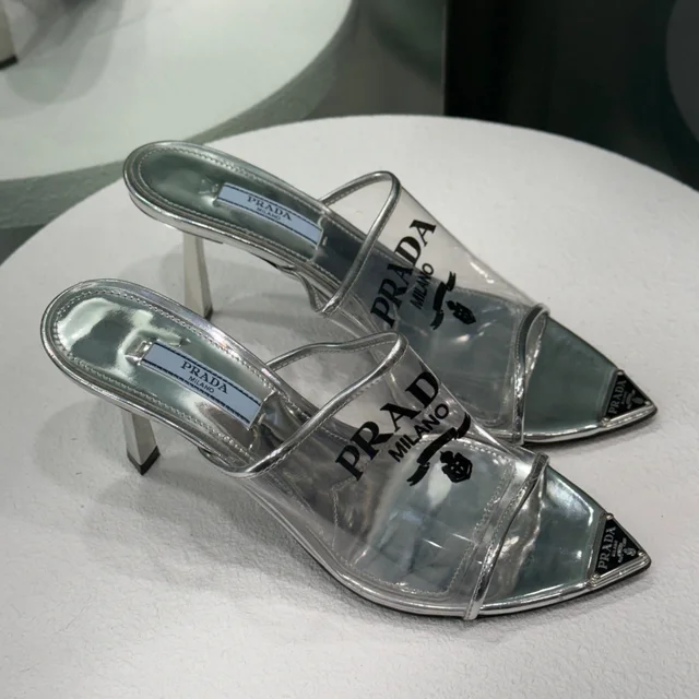 Prada Metallic PVC Sandals Sz 36 in Silver Leather from Revivre Luxury Consignment