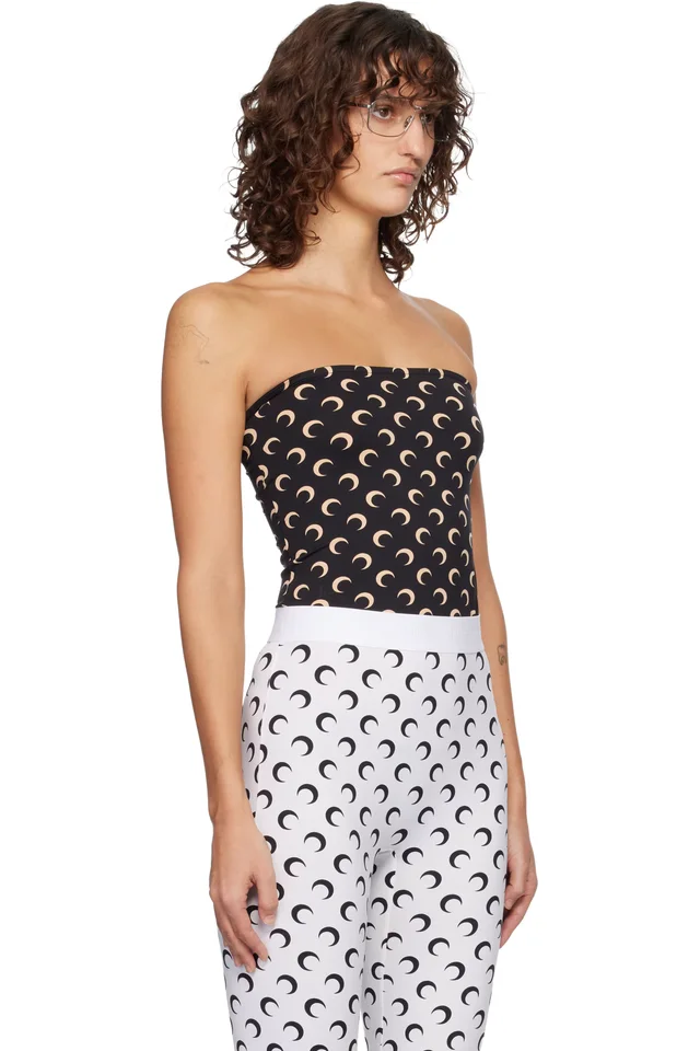 Marine Serre Black Recycled Moon Jersey Second Skin Tube Top, photo 2 of 5 from SSENSE