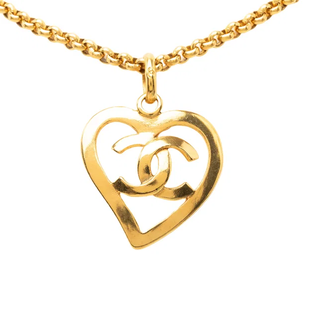 Gold Chanel CC Gold Plated Heart Pendant Necklace in Gold from Designer Revival