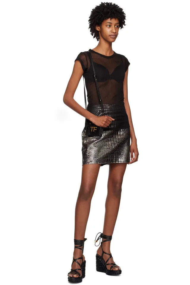 TOM FORD Silver Croc-Embossed Miniskirt, photo 4 of 4 from SSENSE
