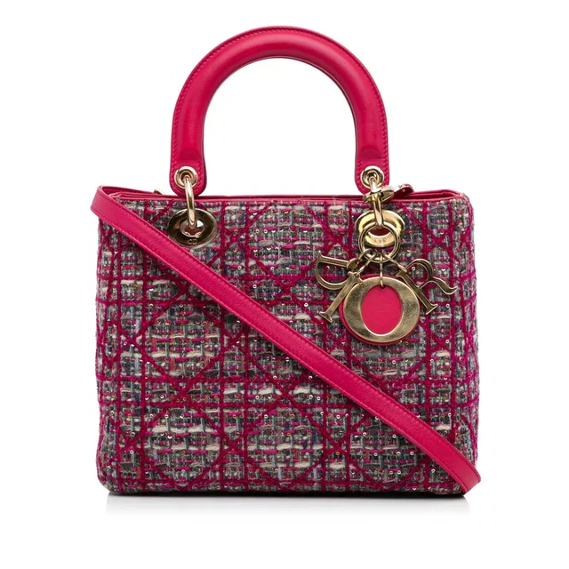 Pink Dior Medium Tweed Macrocannage Lady Dior Satchel in Pink Tweed from Designer Revival