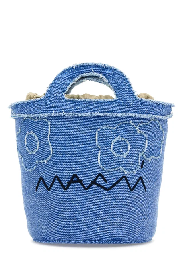 Marni Denim Embroidered Bucket Bag — Blue in Blue Denim from HEWI