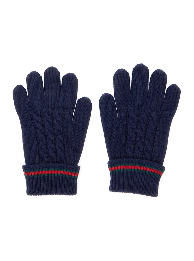 Gucci Wool Cable-Knit Gloves — Blue in Blue Wool from HEWI