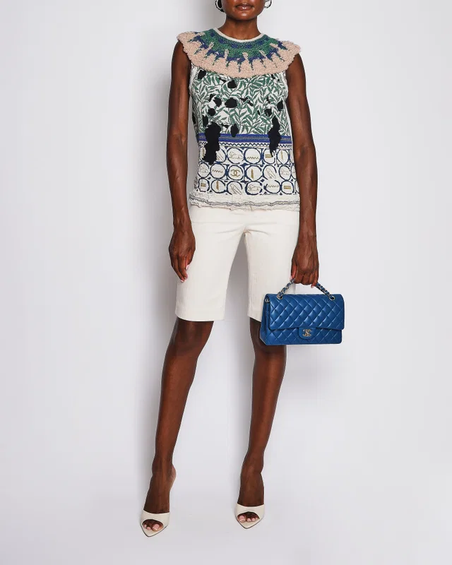 Chanel 19/A Métiers d'Art Green Sleeveless Floral Knitted Jumper Size FR 34 (UK 6) in Green Cashmere from Sellier
