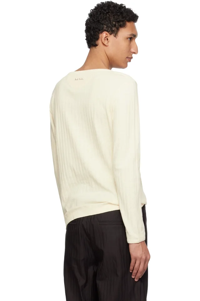 Paul Smith Beige Cotton-Linen Boat Neck Long-Sleeve T-shirt, photo 3 of 4 from SSENSE