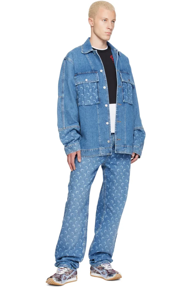Marine Serre Blue Moon Laser Wash Denim Straight Jeans, photo 4 of 4 from SSENSE