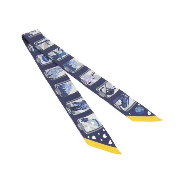 Hermès HERMÈS STORY Twilly 063875S scarf in MARINE+GRIS+GOLD(マリン+グリ+ゴールド) from KOMEHYO