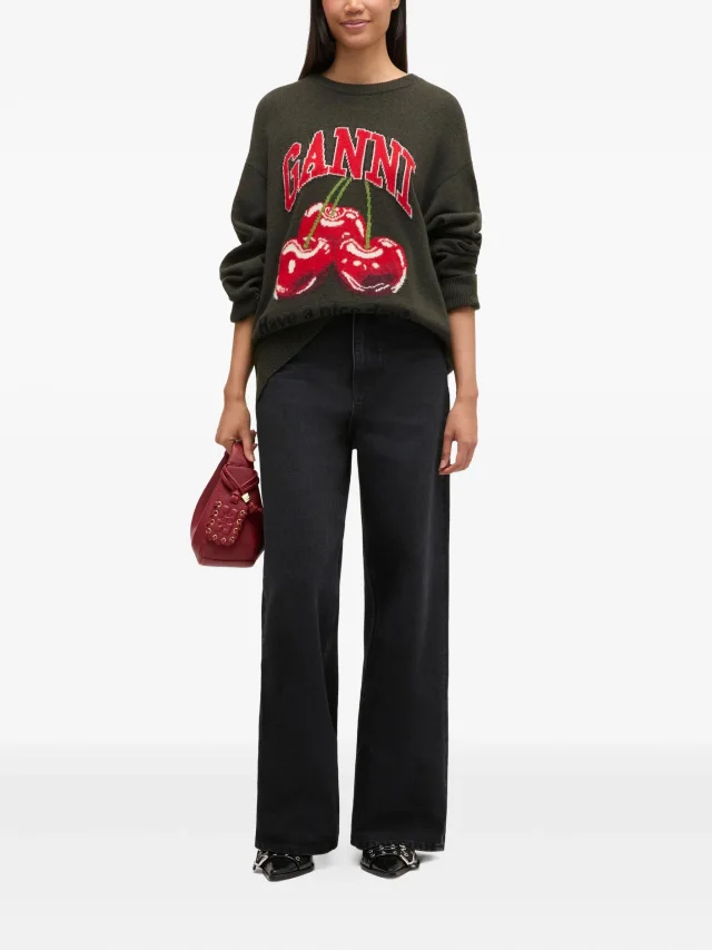 GANNI oversized graphic sweater in Green, photo 2 of 4 from FARFETCH