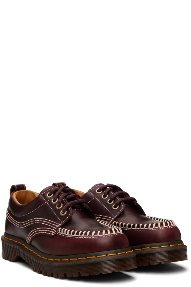 Dr. Martens Burgundy Lowell Leather Moc Toe Derbys, photo 4 of 5 from SSENSE