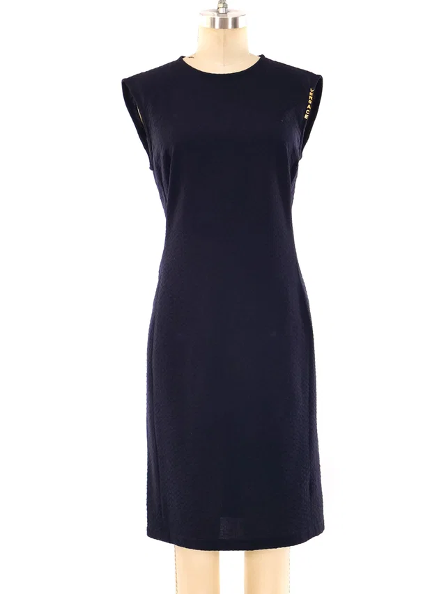 Versace Navy Crepe Shift Dress in Navy Wool from Arcade Vintage
