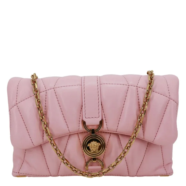 Versace Kleio Quilted Lambskin Leather Shoulder Bag Pink in Pink Lambskin from Dallas Designer Handbags