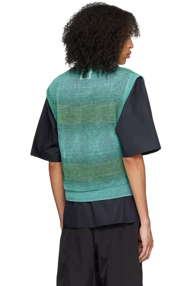 WOOYOUNGMI Green & Blue Gradient Stripe Vest, photo 3 of 4 from SSENSE