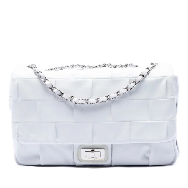 White Chanel Jumbo Lambskin Patchwork Reissue 2.55 Igloo Flap Shoulder Bag in White Lambskin from Designer Revival