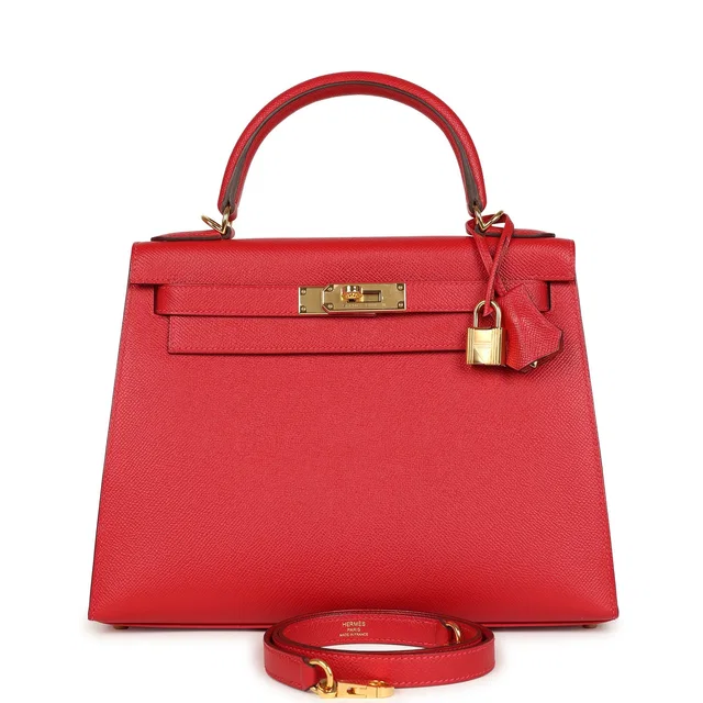 Hermès Kelly Sellier 28 Rouge Casaque Epsom Gold Hardware in Red Epsom leather from Madison Avenue Couture