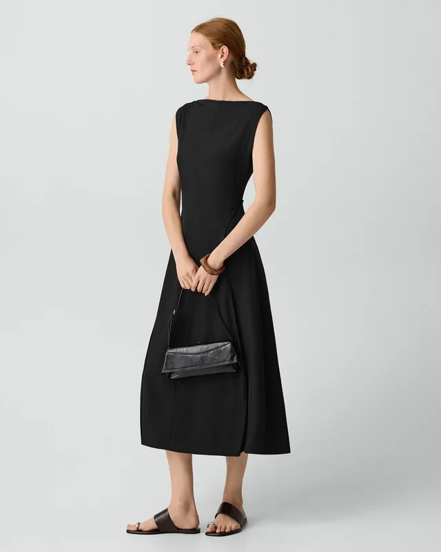 Theory Draped Midi Dress in Washed Twill, photo 3 of 5 from Theory