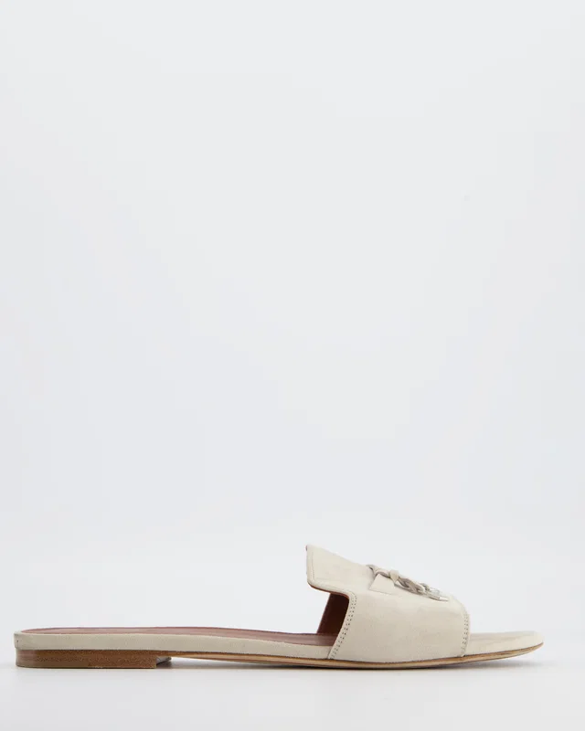 Loro Piana Grey Suede Summer Charms Flat Mule Sandals Size EU 40 in Grey Suede from Sellier