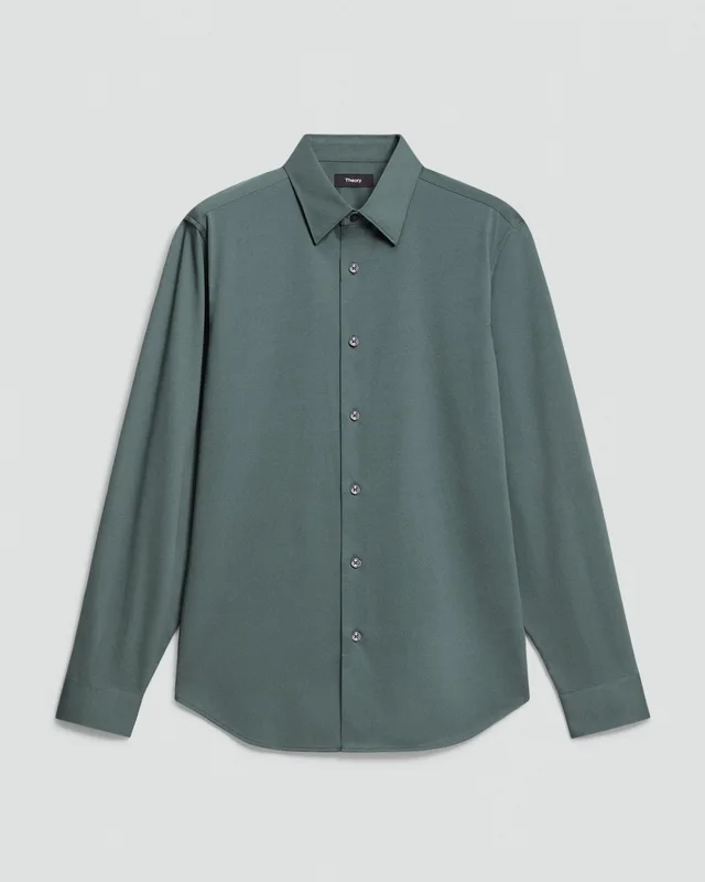 Theory Sylvain Shirt in Structure Knit in LIGHT PINE GROVE 53% Cotton, 47% Polyester, photo 6 of 8 from Theory