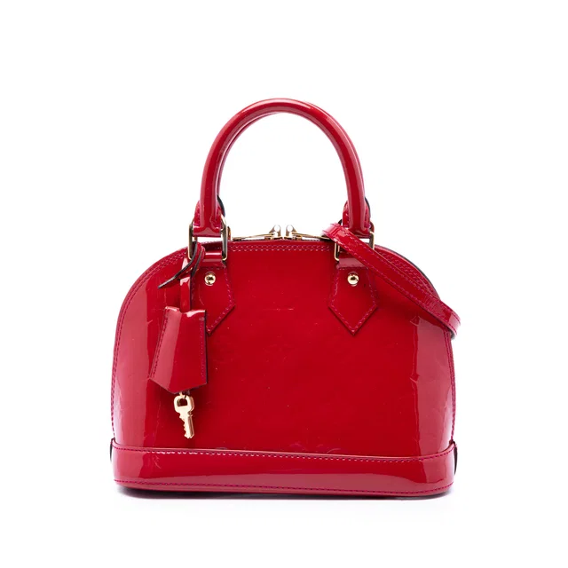 Red Louis Vuitton Monogram Vernis Alma BB Satchel in Red Leather from Designer Revival