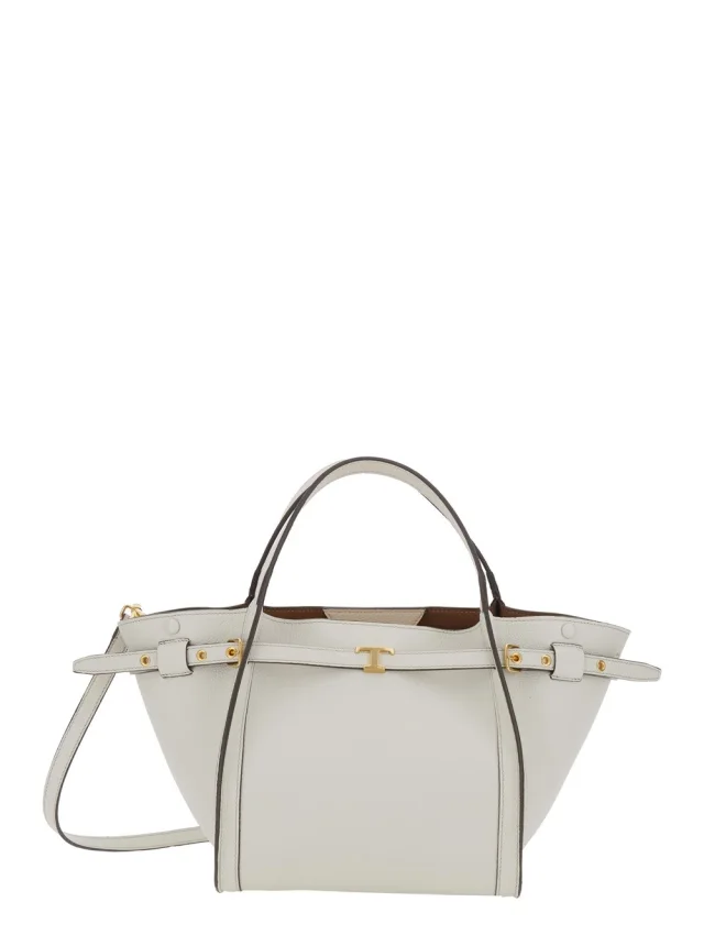 Tod's White Medium Tote Bag with T Timeless Plaque on the Front and Adjustable and Removable Shoulder Strap in Leather Woman in White 100% Calf from Gaudenzi Boutique, photo 1 of 1