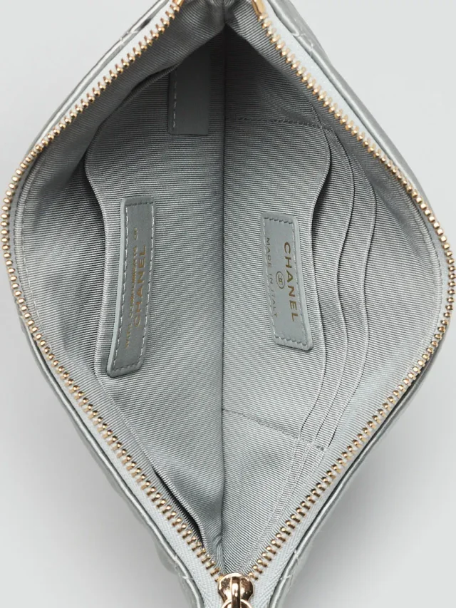 Grey Quilted Satin Chanel 19 Small O-Case VIP Zip Pouch in Grey Satin from Yoogis, photo 9 of 10