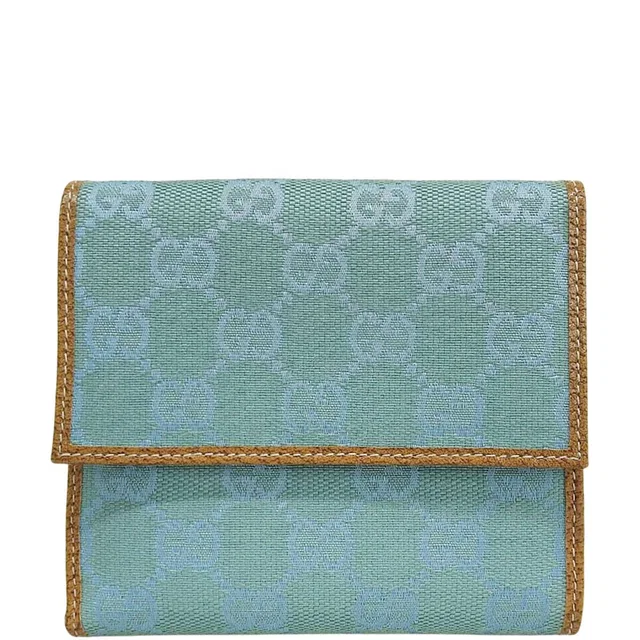 Gucci Canvas GG Pattern Compact Wallet Light Blue/Brown in Brown Canvas from VINTAGE QOO TOKYO