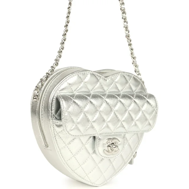 Chanel CC In Love Large Heart Bag in Silver Lambskin from Madison Avenue Couture, photo 2 of 9