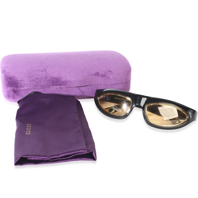 Gucci Black Acetate Gold Logo Cateye Mask Sunglasses in Black from myGemma