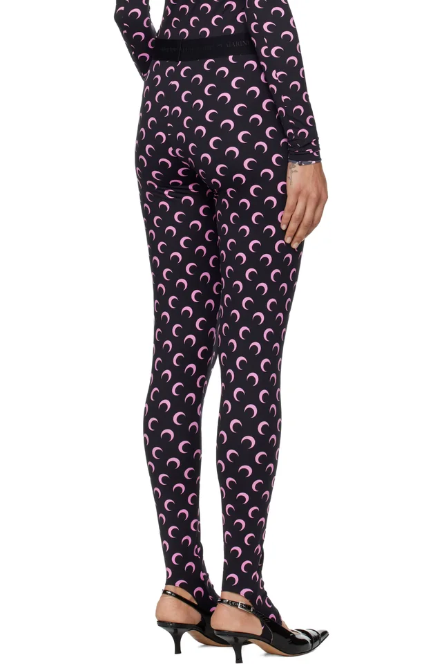 Marine Serre Black Recycled Moon Jersey Stirrup Leggings, photo 3 of 5 from SSENSE