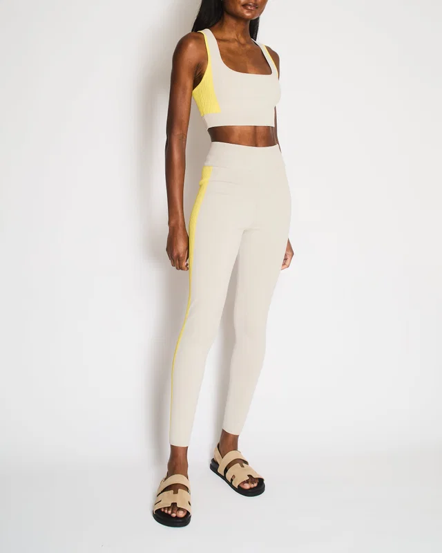 Hermès Light Grey Top and Leggings Sports Set with Yellow Ribbed Bands Details Size S (UK 8) in Grey from Sellier