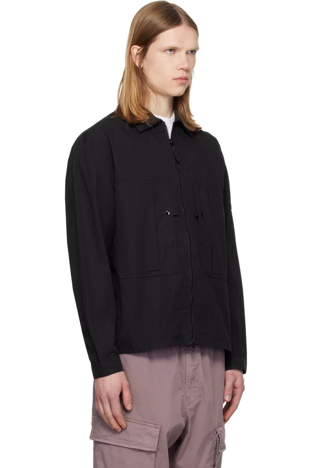 Stone Island Black 1200005 Mercerized Organic Cotton Ripstop Overshirt, photo 2 of 5 from SSENSE