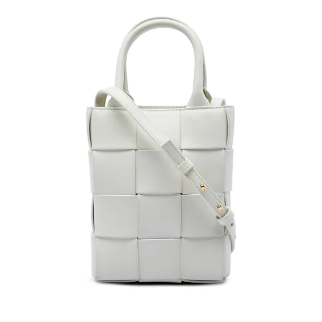 White Bottega Veneta Mini Maxi Nappa Intrecciato North South Casette Tote Satchel in White Nappa leather from Designer Revival, photo 1 of 1