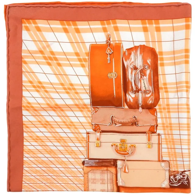 Hermès Carré 90 H EN VOYAGE Pattern Scarf Orange/Multi in Orange Silk from VINTAGE QOO TOKYO, photo 4 of 10