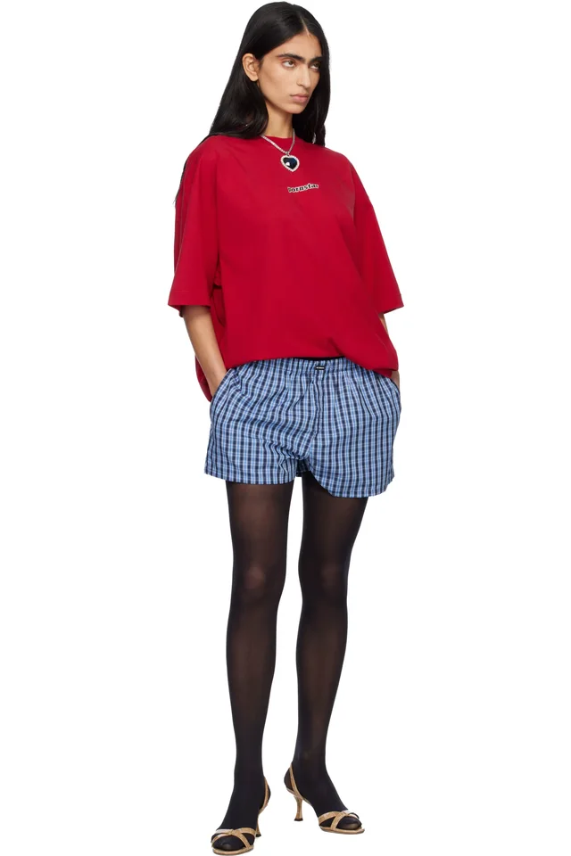 VETEMENTS Blue Push-Up Shirting Shorts, photo 5 of 5 from SSENSE