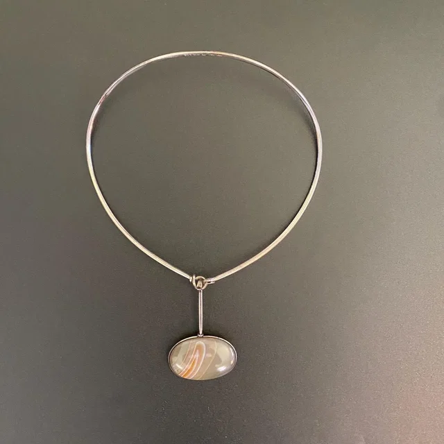 Vtg Vivianna Torun Georg Jensen Sterling Dew Drop Neckring Jade Pendant With Box in silver|gray|green from Poshmark