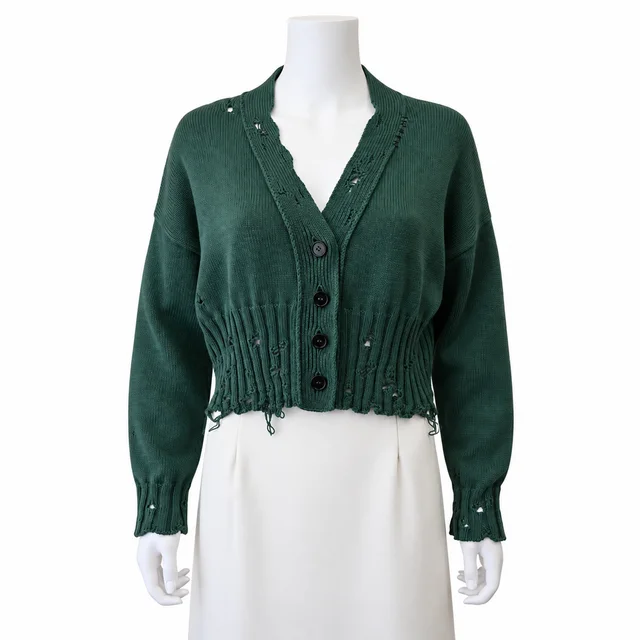 Marni Peacock Green Distressed Knit Cardigan in Green from Clotheshorse Anonymous
