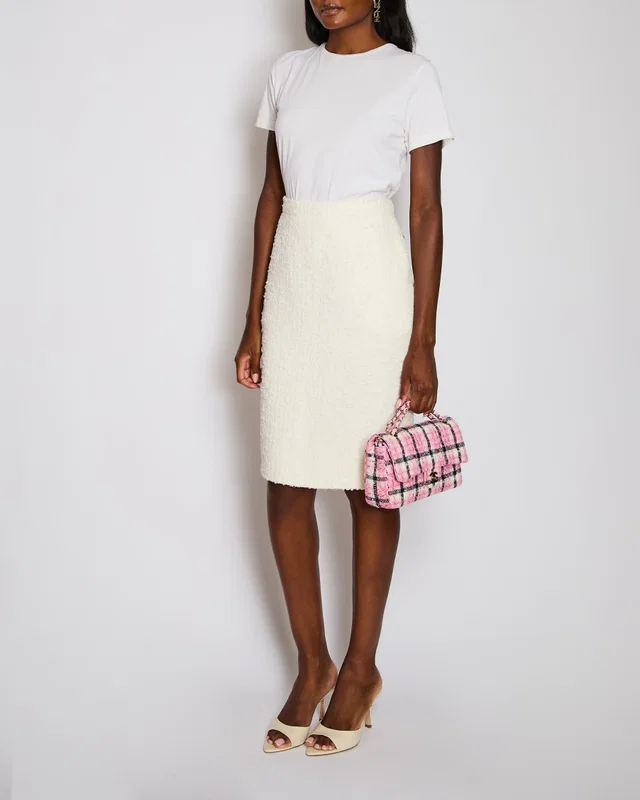 Chanel White Lessage Tweed Midi Skirt with Pocket Detail Size FR 42 (UK 14) in White Tweed from Sellier