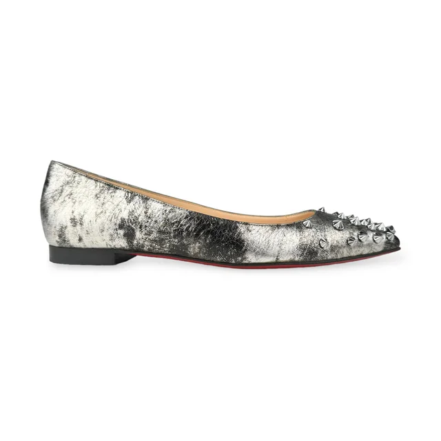 Christian Louboutin 2018 Dark Metallic Grey Drama Pump Flats in Dark Metallic Grey Leather from Designer Archives