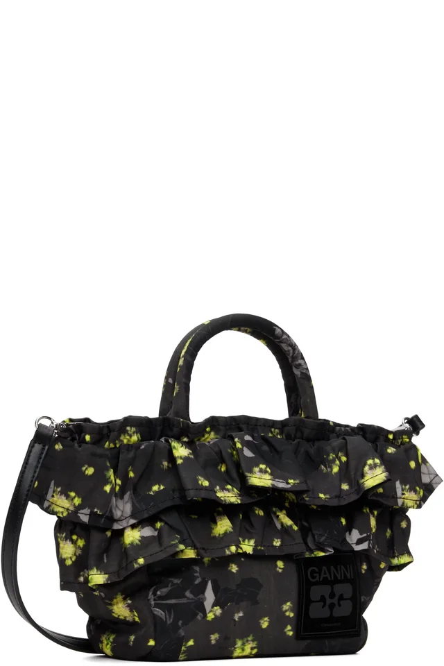 GANNI Black Ruffle Print Mini Shopper Tote, photo 2 of 4 from SSENSE