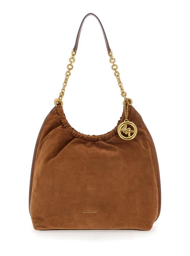 Michael michael kors 'Indie Large' Brown Shoulder bag with chain strap and logo plaque on the front in suede for women in Brown 100% Calf from Gaudenzi Boutique, photo 1 of 1
