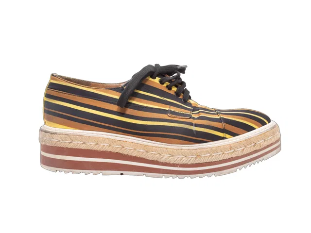Brown & Multicolor Prada Striped Platform Oxfords Size 38.5 in Brown from Designer Revival