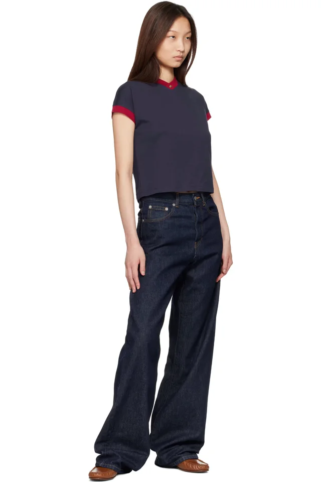 Versace Navy & Red Stretch Cotton-Jersey T-shirt, photo 4 of 4 from SSENSE