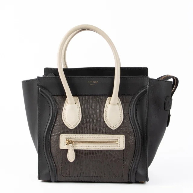 Celine Black Micro Luggage Top Handle Bag in Black Leather from Labellov