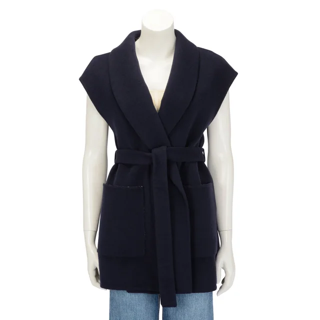 Dior Double Face Sleeveless Belted Coat FR 40 in Navy Wool from Blue Spinach