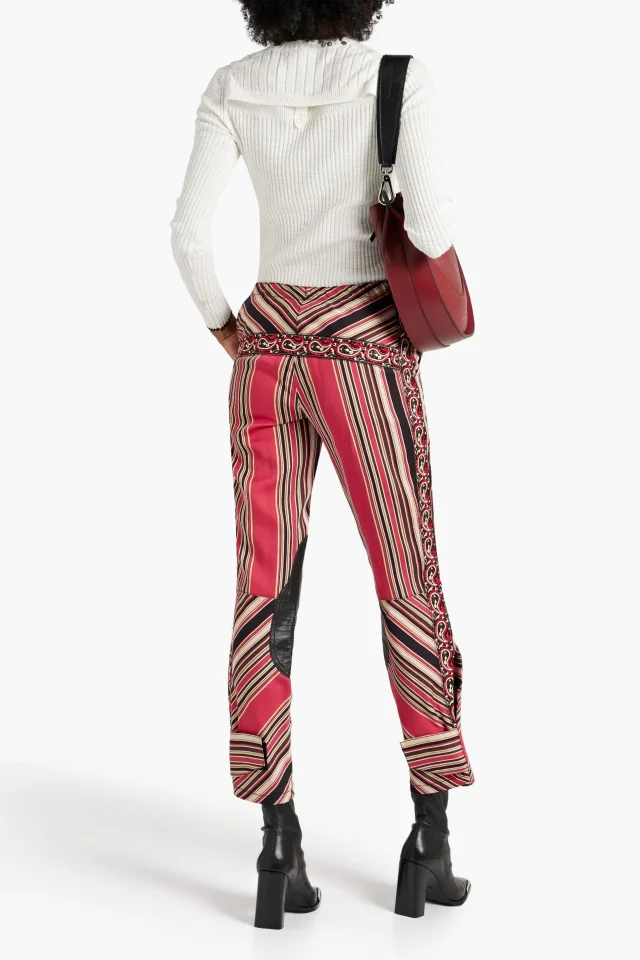 Etro Leather-Trimmed Striped Cotton and Silk-Blend Twill Slim-Leg Pants in Crimson, photo 3 of 4 from THE OUTNET